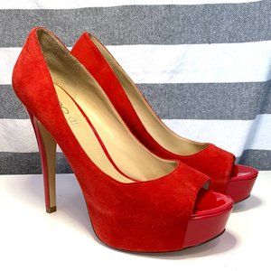 ALDO LAFERA-61 Red Suede Platform Peep Toe Heels